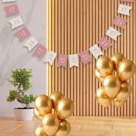 Modern Glitter Stoffig Roze Afstuderen Vlaggetjes