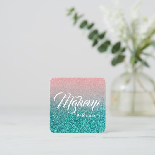 Modern Glitter Turquoise Square Visitekaartje (Staand voorkant)