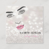 Modern Glittery Bokeh, Girl Face, Makeup & Lashes Vierkante Visitekaartje (Voorkant)