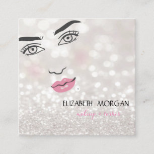 Modern Glittery Bokeh, Girl Face, Makeup & Lashes Vierkante Visitekaartje