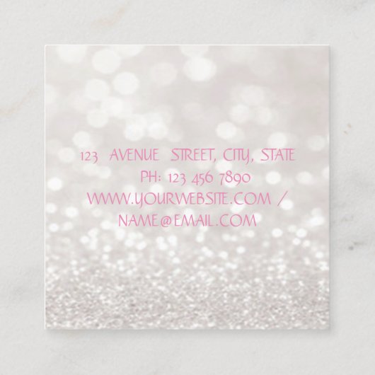 Modern Glittery Bokeh, Girl Face, Makeup & Lashes Vierkante Visitekaartje (Achterkant)