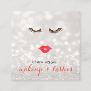 Modern Glittery Bokeh, Lips, Lashes, Makeup Vierkante Visitekaartje