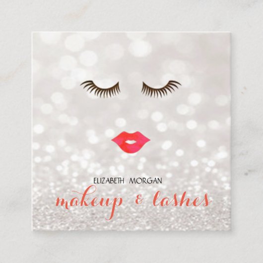 Modern Glittery Bokeh, Lips, Lashes, Makeup Vierkante Visitekaartje (Voorkant)