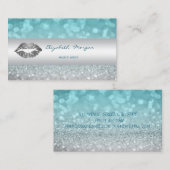 Modern Glittery Bokeh, Silver Lips Visitekaartje (Voorkant / Achterkant)