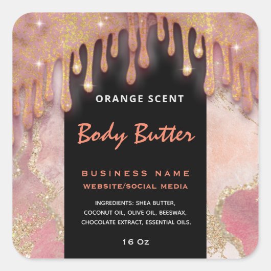 Modern glittery waterverf body butter label (Voorkant)