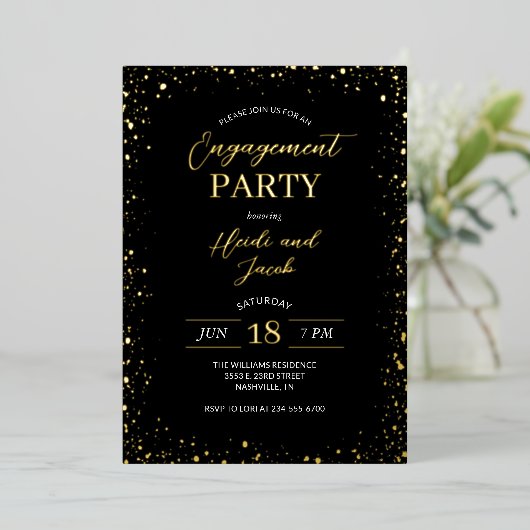 Modern Glitz Engagement Party Folie Invi Folie Uitnodiging (Staand Voorkant)