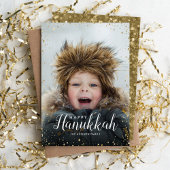 Modern Glitz Faux Glitter Photo Overlay Hanukkah Feestdagenkaart