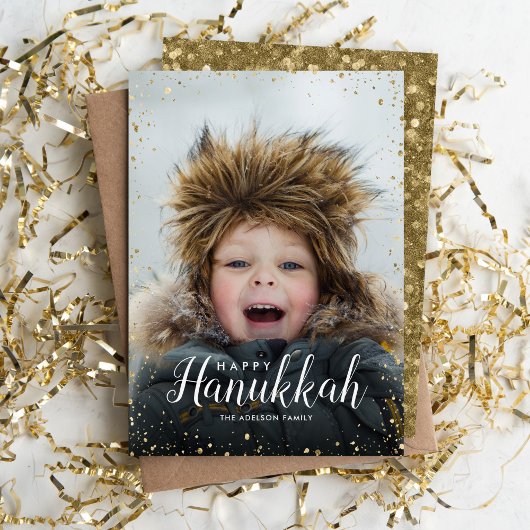 Modern Glitz Faux Glitter Photo Overlay Hanukkah Feestdagenkaart
