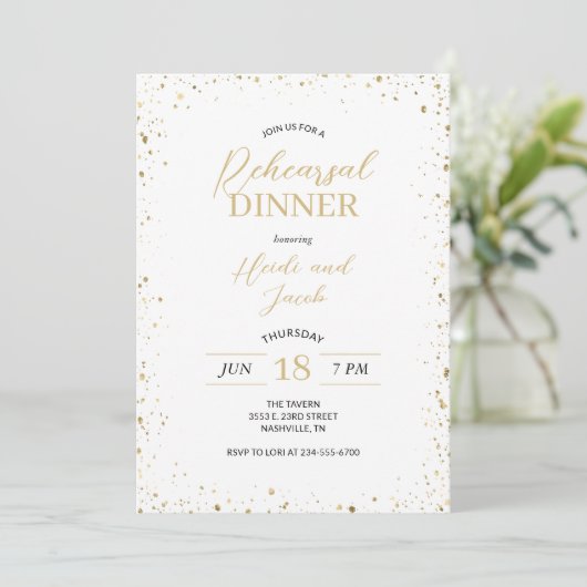 Modern Glitz Rehearsal Dinner Invitation Kaart (Staand voorkant)
