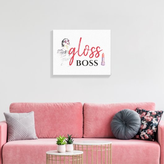 Modern Gloss Boss Girl Black Red Funny World Art Canvas Afdruk (Insitu (Woonkamer))
