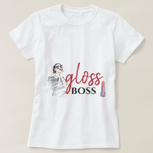 Modern Gloss Boss Girl Black Red Funny World Art T-shirt (Design voorkant)