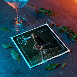 Modern Glow Script Blue Neon Wavy Afstuderen Foto Servet