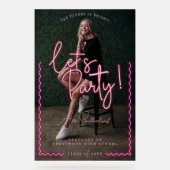 Modern Glow Script Pink Neon Wavy Afstuderen Foto Acryl Bord (Voorkant)