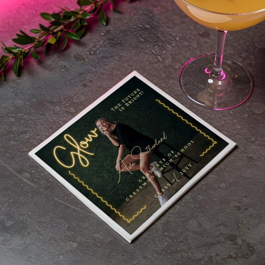 Modern Glow Script Yellow Neon Wavy Afstuderen Fot Servet