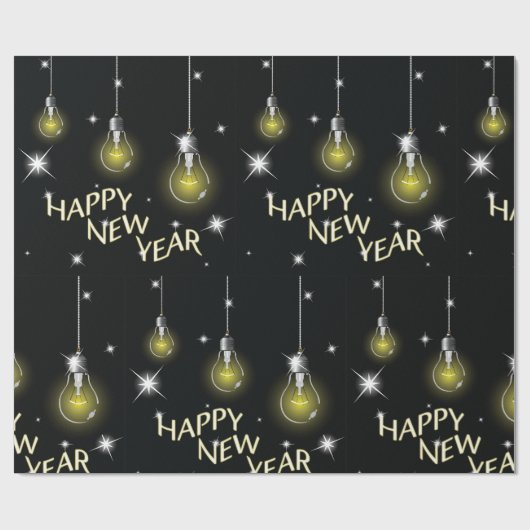Modern Glowing Light Bulbs Happy New Year Cadeaupapier (Vlak)