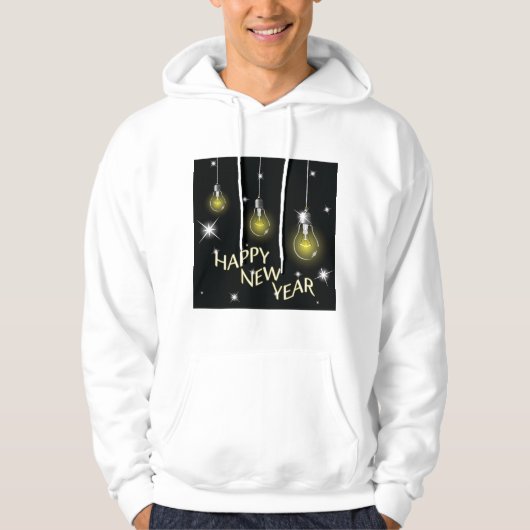 Modern Glowing Light Bulbs Happy New Year Hoodie (Voorkant)