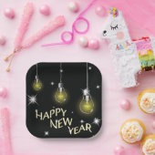 Modern Glowing Light Bulbs Happy New Year Papieren Bordje (Feest)