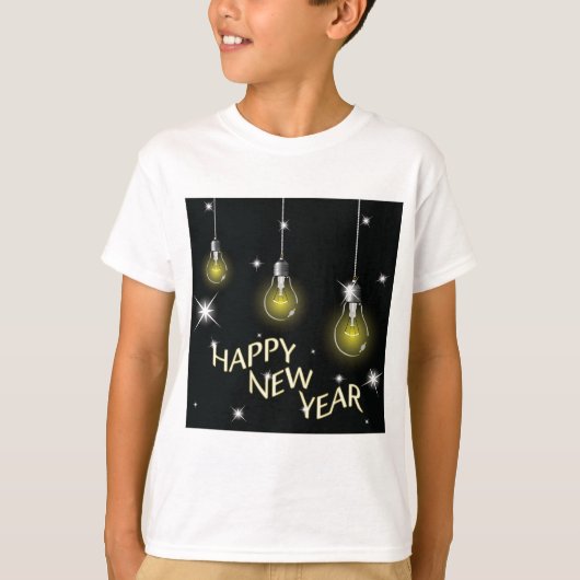 Modern Glowing Light Bulbs Happy New Year T-shirt (Voorkant)