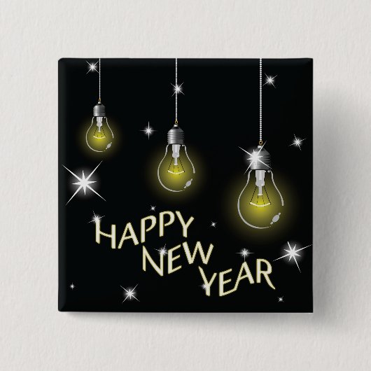 Modern Glowing Light Bulbs Happy New Year Vierkante Button 5,1 Cm (Voorkant)