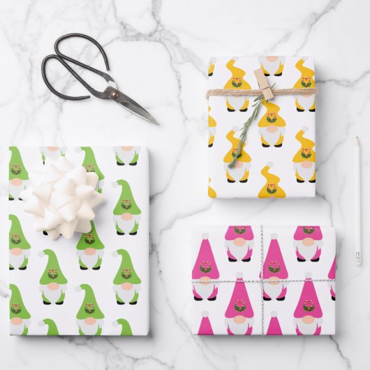Modern Gnome Pattern set Candy Cane Heart Fun Wrap Inpakpapier Vel (Voorkant)