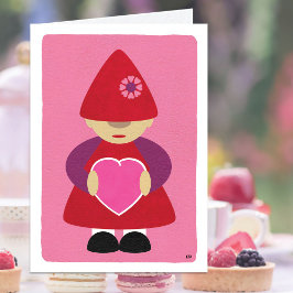 Modern Gnome Pink Happy Valentine Day Kaart