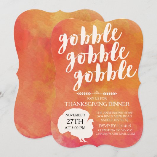 Modern Gobble Turkije Thanksgiving Diner Kaart (Voorkant / Achterkant)