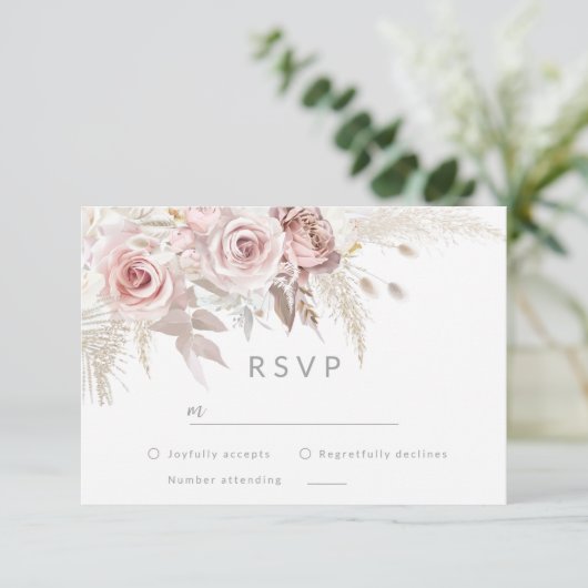 Modern Goddelijk Roos Goud Blush Bruiloft RSVP Kaartje (Staand voorkant)