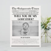 Modern Godparent Proposal Newspaper Doop Kaart (Staand voorkant)