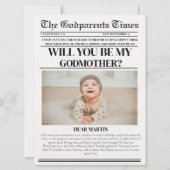 Modern Godparent Proposal Newspaper Doop Kaart (Voorkant)