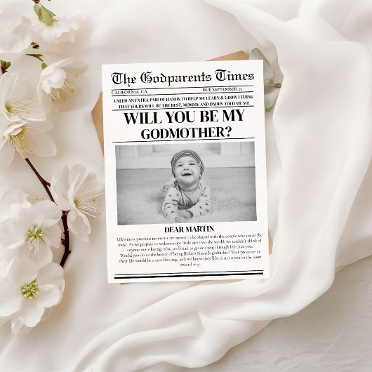 Modern Godparent Proposal Newspaper Doop Kaart
