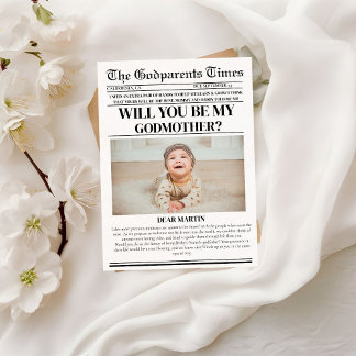 Modern Godparent Proposal Newspaper Doop Kaart
