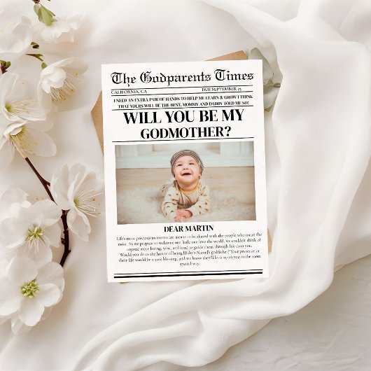 Modern Godparent Proposal Newspaper Doop Kaart
