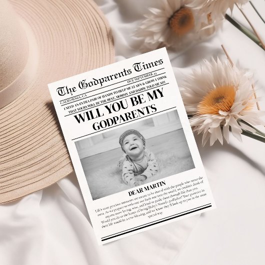 Modern Godparent Proposal Newspaper Doop Kaart