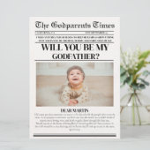 Modern Godparent Proposal Newspaper Doop Kaart (Staand voorkant)