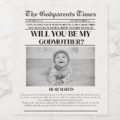 Modern Godparent Proposal Newspaper Doop Wijn Etiket (Enkel label)