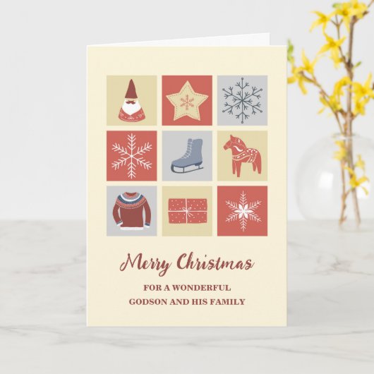 Modern Godson & Family Vrolijk Kerstfeest Kaart (Gele Bloem)