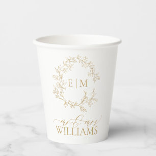 Modern Gol Leafy Crest Monogram Weddenschap Papieren Bekers