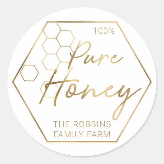 Modern Gold 100% pure Honey Jar Labels Apiary Name (Voorkant)