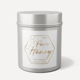Modern Gold 100% pure Honey Jar Labels Apiary Name