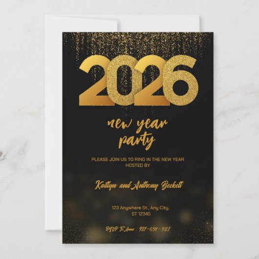 Modern Gold 2026 New Year Party Digital Kaart (Voorkant)