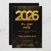Modern Gold 2026 New Year Party Digital Kaart (Voorkant / Achterkant)