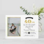Modern Gold 40e verjaardag Fotouitnodiging Kaart (Staand voorkant)