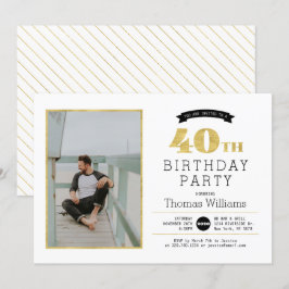 Modern Gold 40e verjaardag Fotouitnodiging Kaart