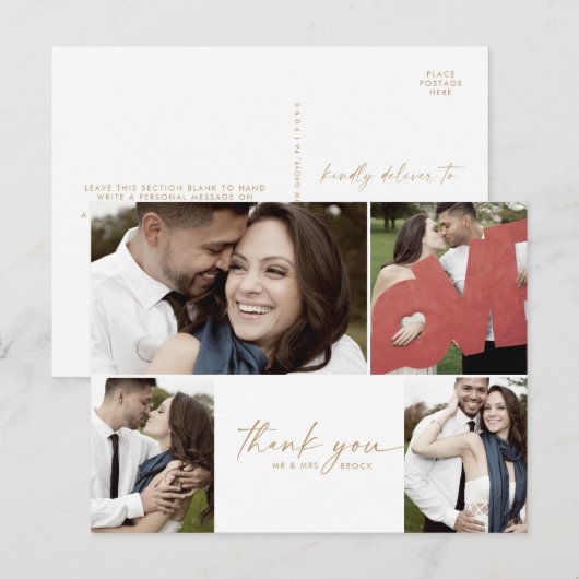Modern Gold 4 Photo Collage Weddenschap Hartelijk  Briefkaart (Voorkant / Achterkant)