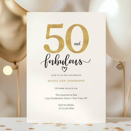 Modern Gold 50 Fabulous Birthday  Kaart
