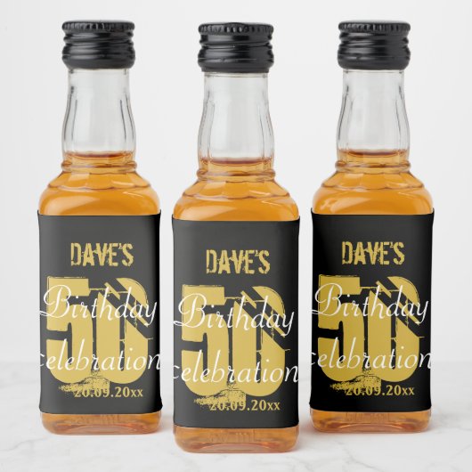 Modern Gold 50e verjaardag Mini Liquor Favor Likeurfles Etiket (Flessen)