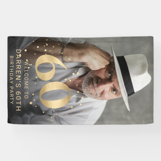 Modern Gold 60th Photo Birthday Welcome Party Spandoek (Horizontaal)