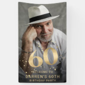 Modern Gold 60th Photo Birthday Welcome Party Spandoek (Verticaal)
