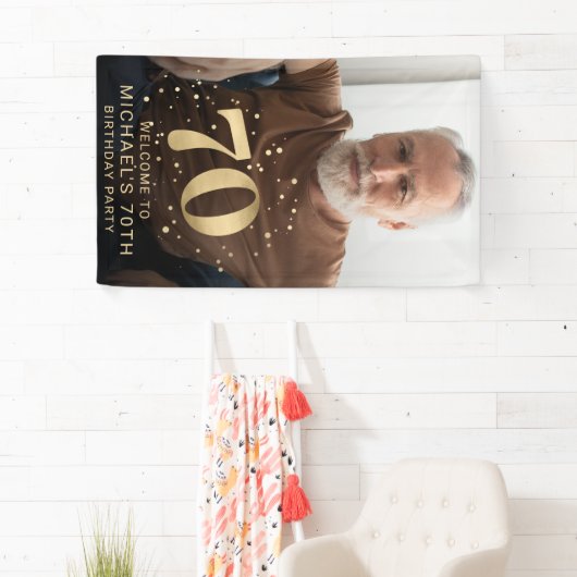 Modern Gold 70th Photo Birthday Welcome Party Spandoek (Insitu)