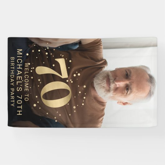Modern Gold 70th Photo Birthday Welcome Party Spandoek